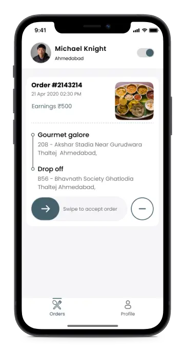 Cloud kitchen Driver App Interface