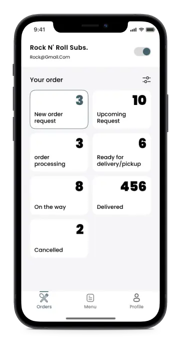 Cloud kitchen merchant App Interface