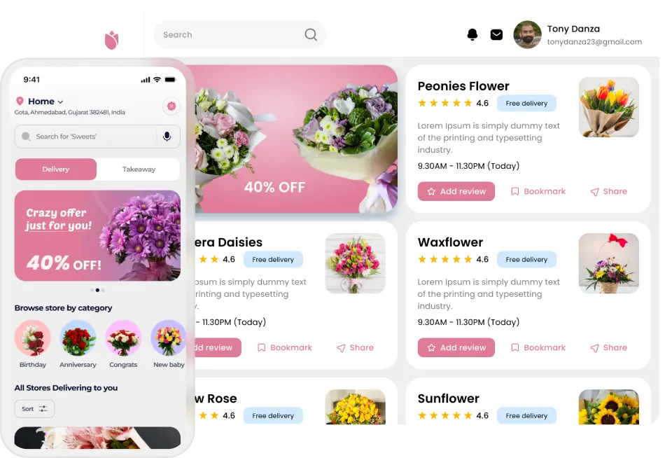 online flower delivery & odering app interface
