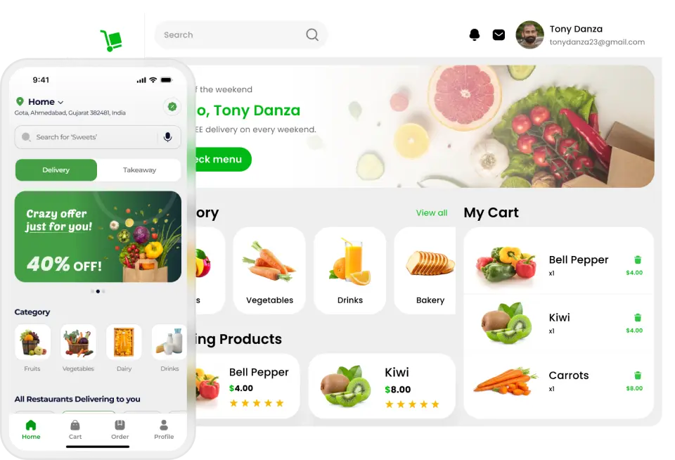 Online grocery ordering & delivery software app interface