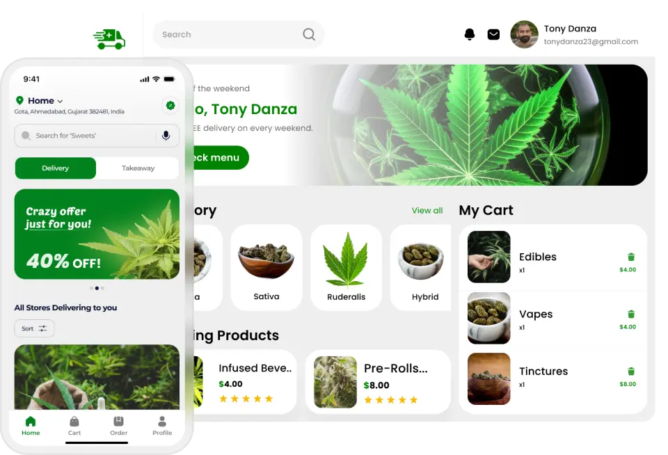 Online Cannabis ordering & delivery software app interface