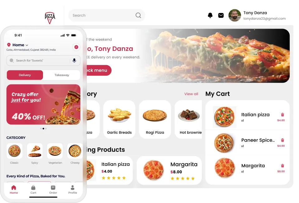 Online Pizza Delivery system App interface