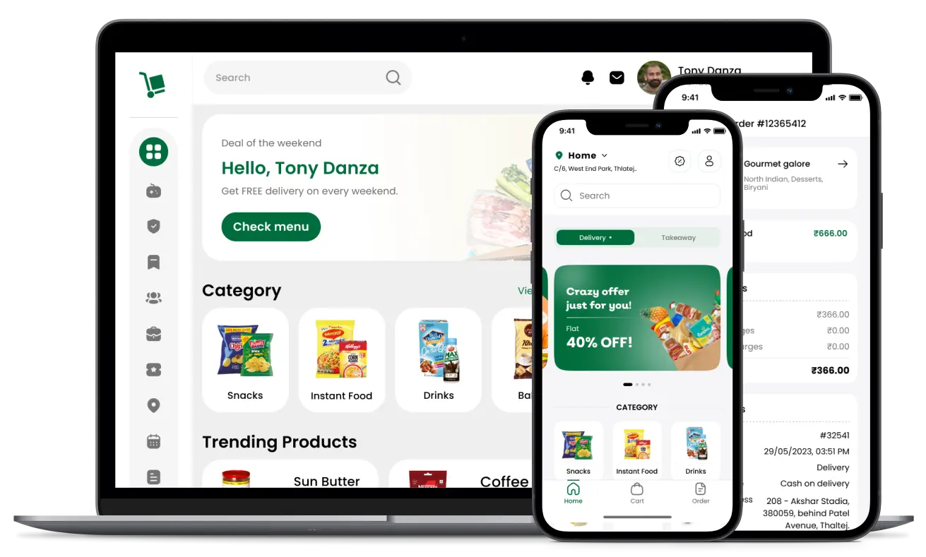 Online grocery ordering & delivery software app interface
