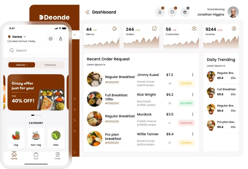 Online food ordering & delivery software app interface